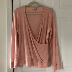 Lucky Brand | Pink Surplice Ribbed Long Sleeve Wrap Top Size Medium